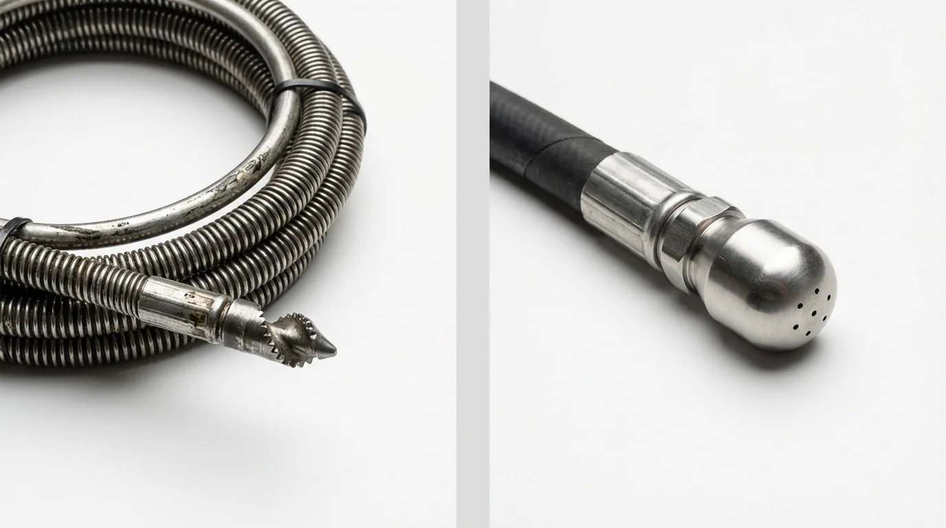Drain snake cable and hydro jetting nozzle used for drain cleaning in Sandersville, GA