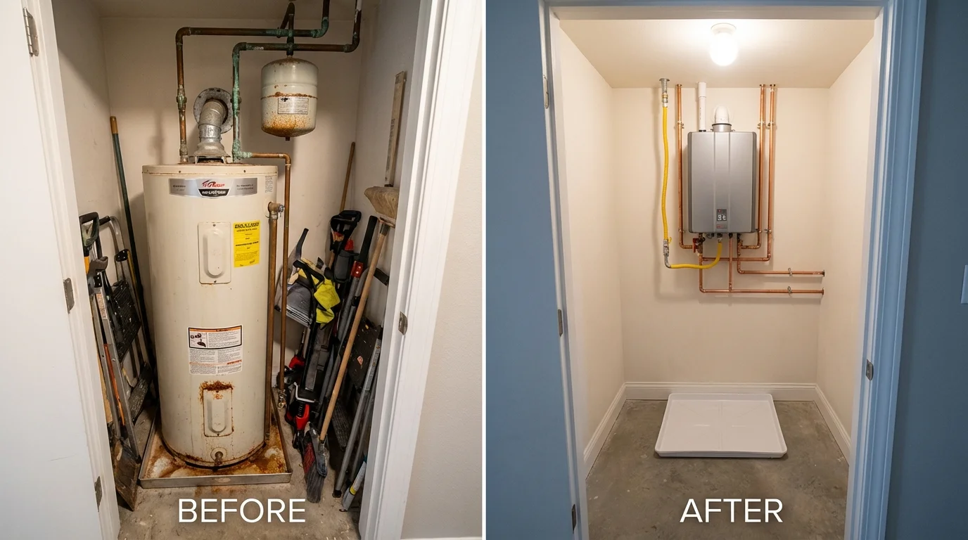 Tank water heater versus wall-mounted tankless unit comparison for Sandersville, GA homeowners