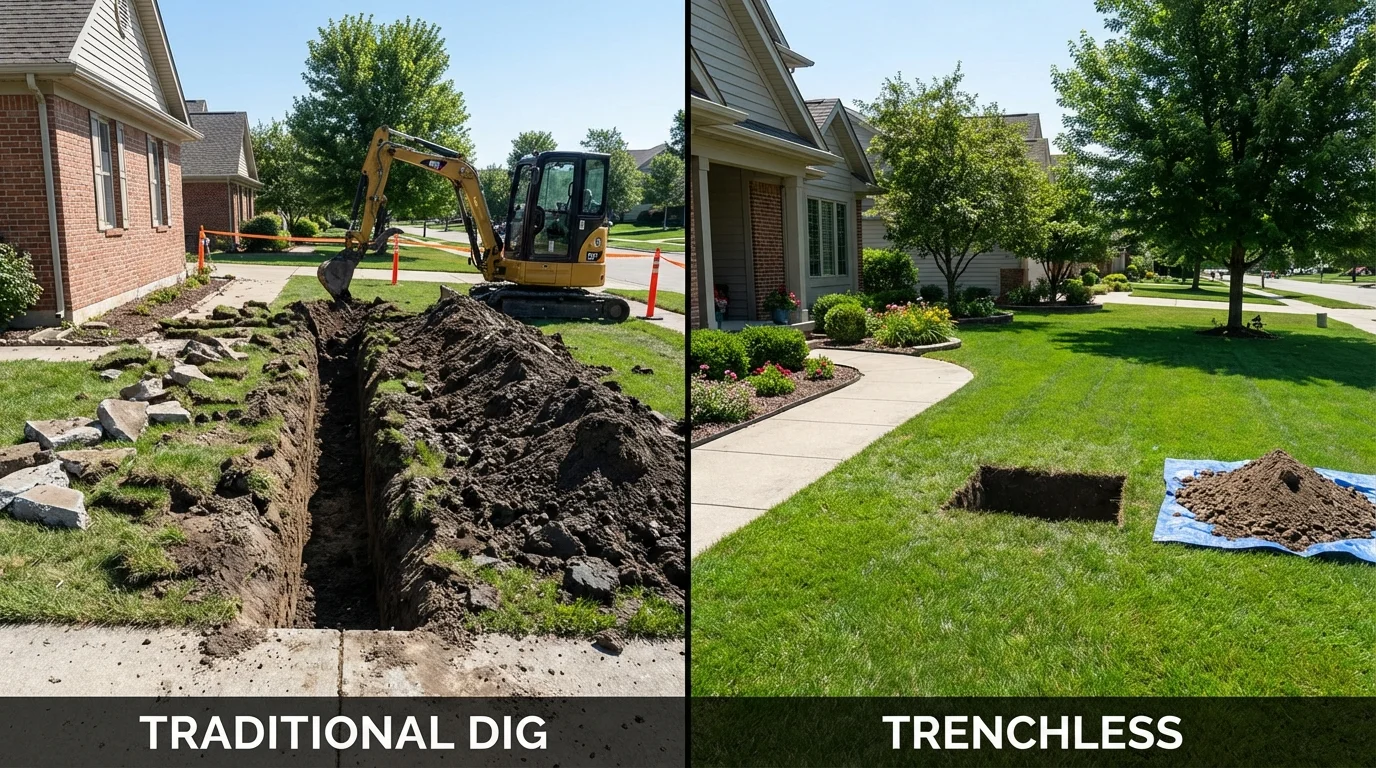Trenchless sewer repair with minimal yard damage versus traditional excavation in Sandersville, GA